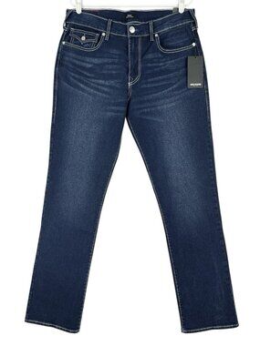 True Religion Men's Ricky Relaxed Straight Flap Blue Denim Jeans Size 33x34 NWT
